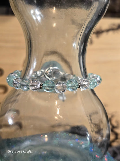 Green Dyed and Clear Crackle Quartz Bangle Bracelet with Beaded Extention and Heart Clasp