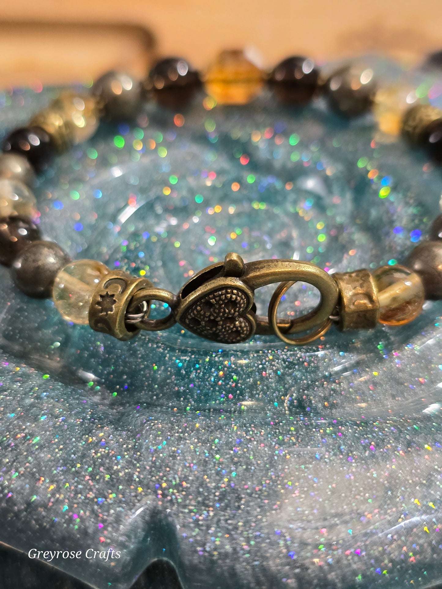 Citrine, Pyrite, Smokey Quartz " Money, Success" Bangle Bracelet