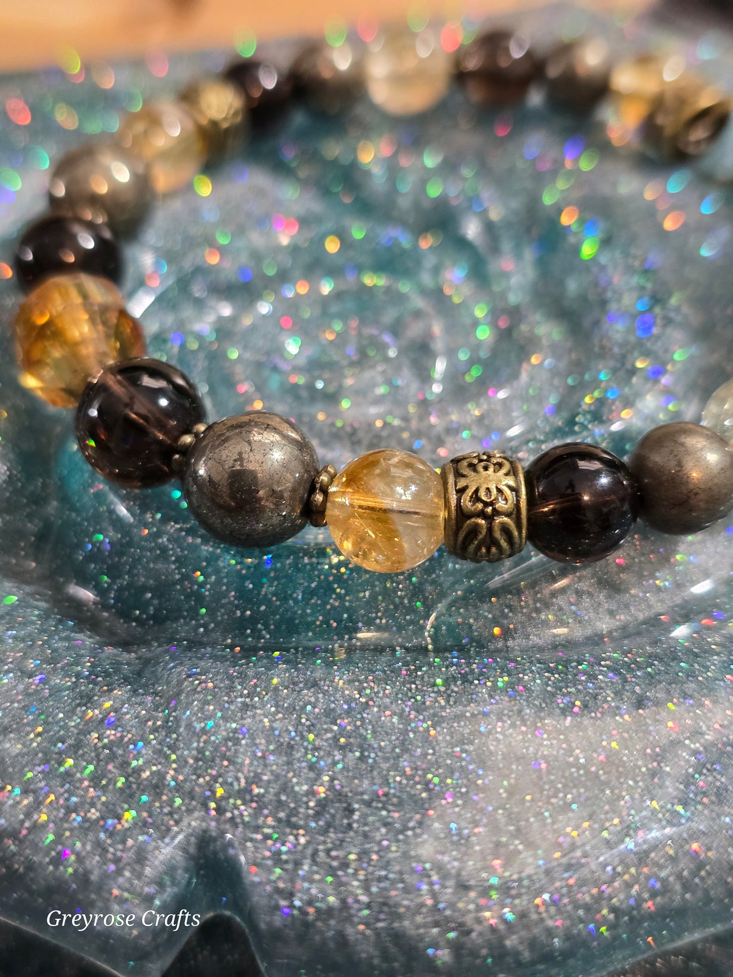 Citrine, Pyrite, Smokey Quartz " Money, Success" Bangle Bracelet