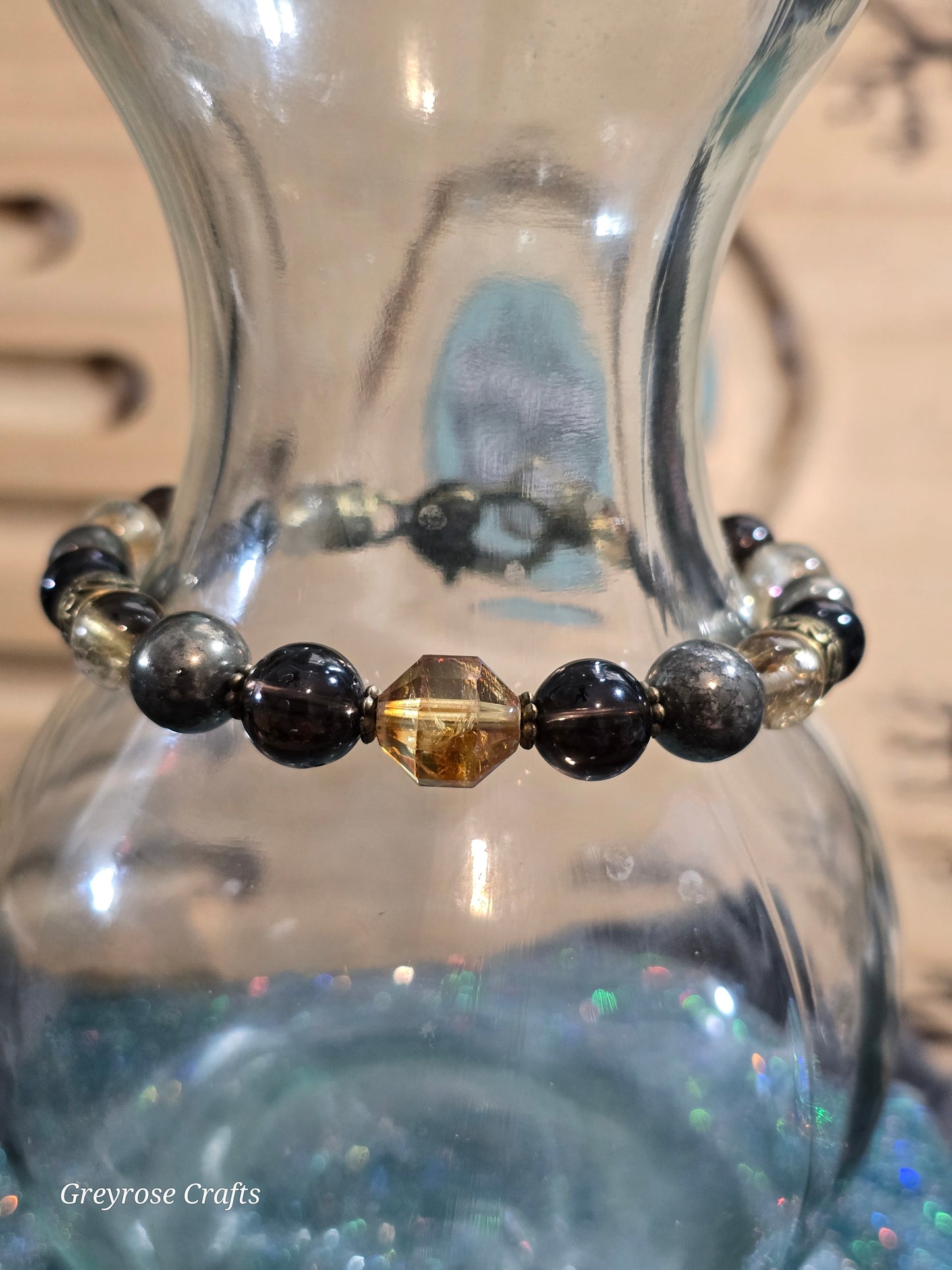 Citrine, Pyrite, Smokey Quartz " Money, Success" Bangle Bracelet