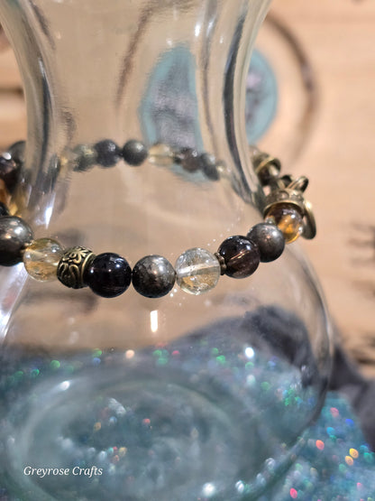 Citrine, Pyrite, Smokey Quartz " Money, Success" Bangle Bracelet