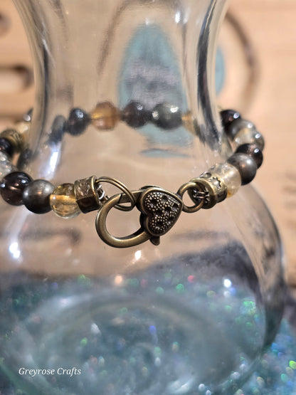 Citrine, Pyrite, Smokey Quartz " Money, Success" Bangle Bracelet