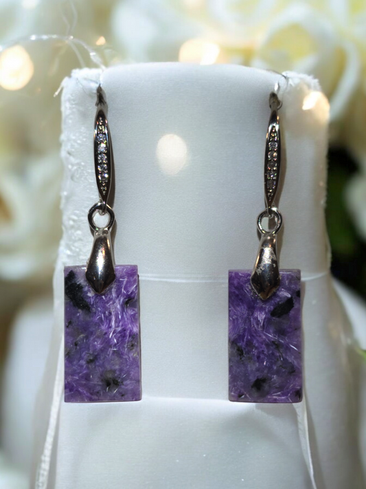 Charoite Drop Earrings and Pendant Set