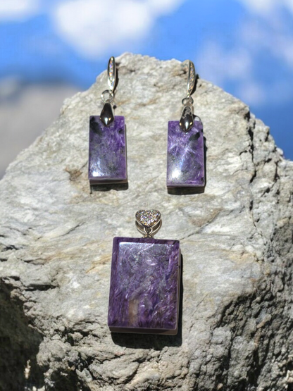 Charoite Drop Earrings and Pendant Set