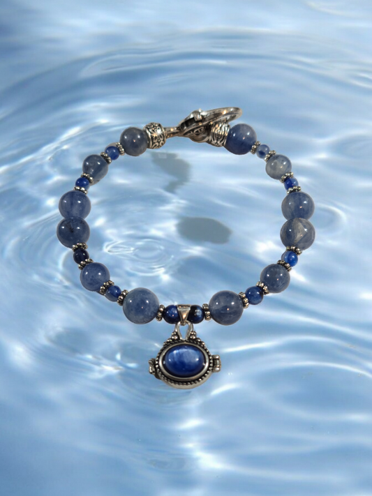 Kyanite Treasure Box Bangle Bracelet with Heart Clasp.  Fits up to size 7.5" wrist.