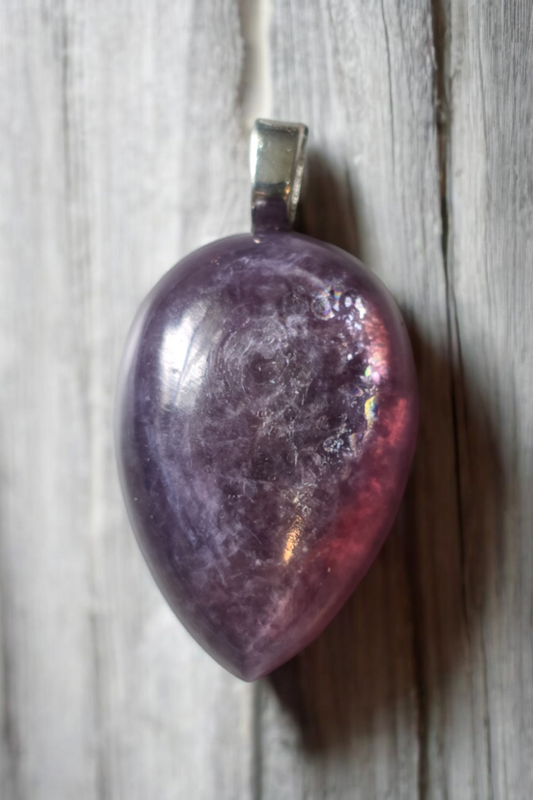 Purple Mica Pendant  With Braided Leather Necklace