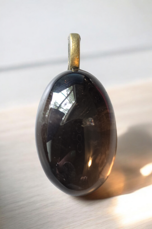 Smokey Quartz Pendant  With Braided Leather Necklace