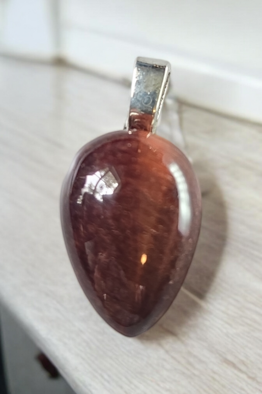 Red Tiger Eye Pendant  With Braided Leather Necklace