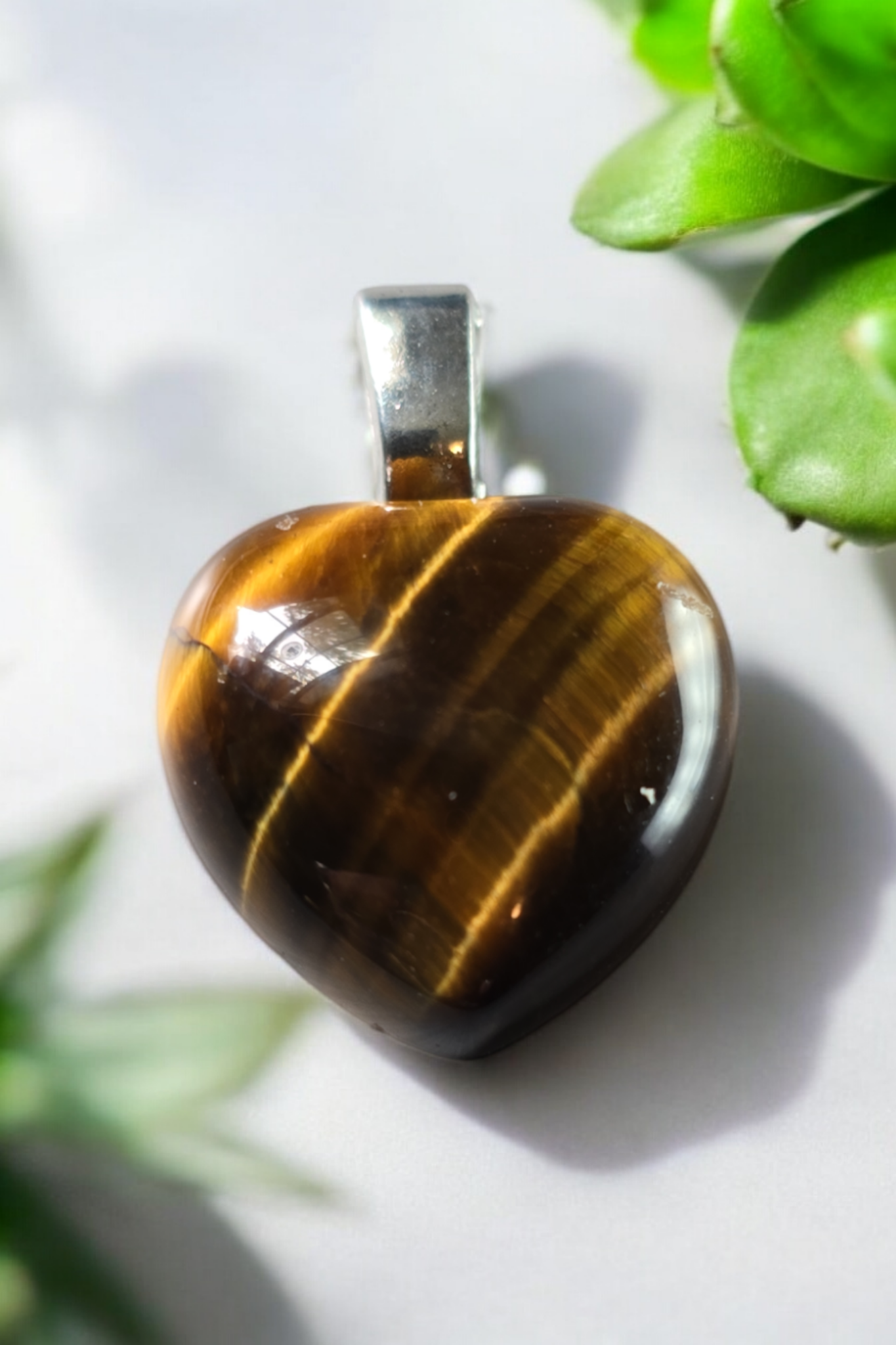 Tiger Eye Heart Pendant (16.7x16.2mm)  With Braided Leather Necklace