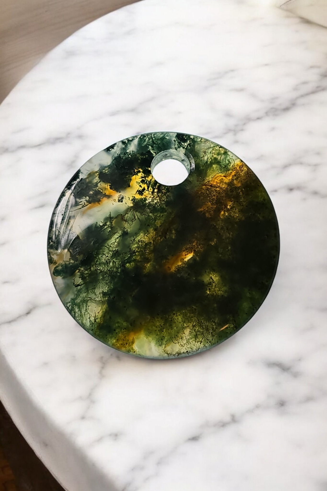 Moss Agate Circular Pendant (38.5mm)