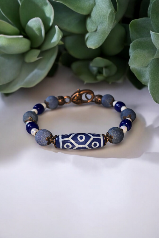 Matte Lapis Lazuli/Czech Glass Bangle Bracelet (7.5")