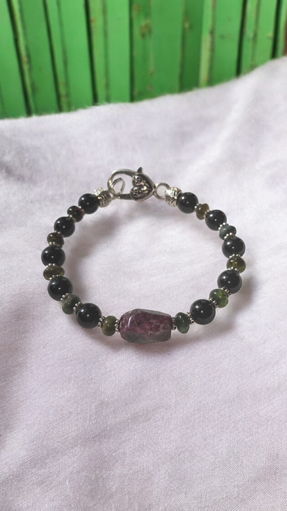 Tourmaline bangle bracelet with heart clasp three options available