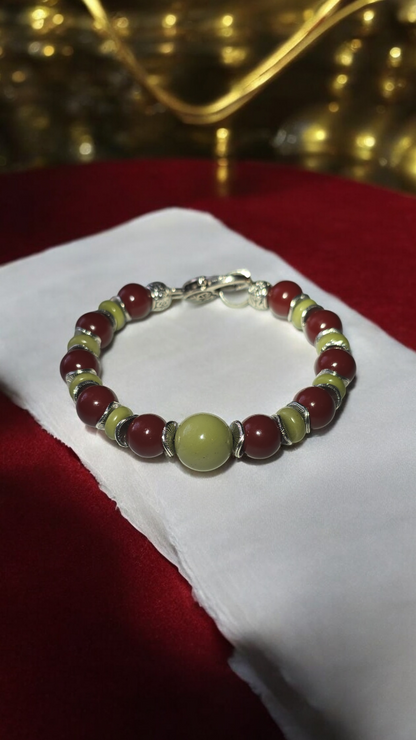 Holiday Bangle Bracelet  Cinnabar and Alashan with Heart Clasp 2 available