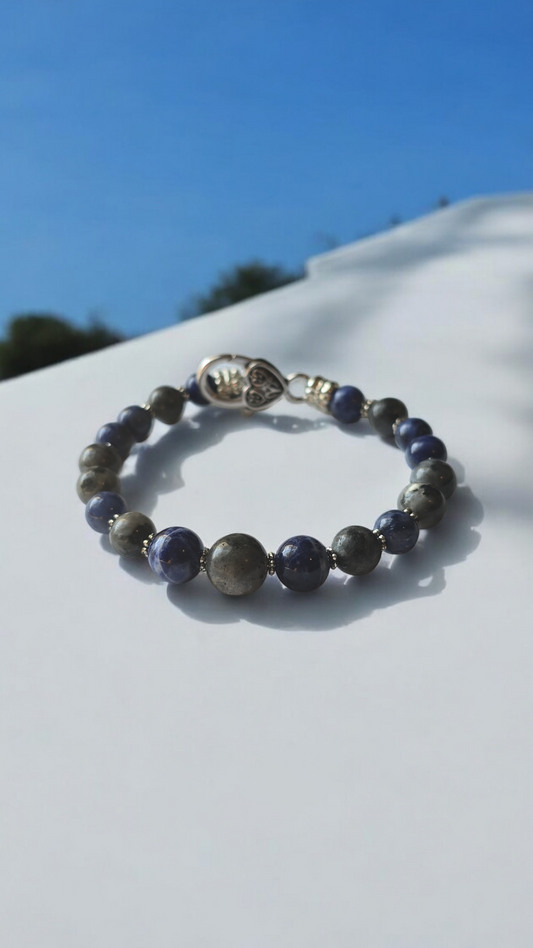 Bangle Bracelet Sodalite and Larvikite with Heart Clasp