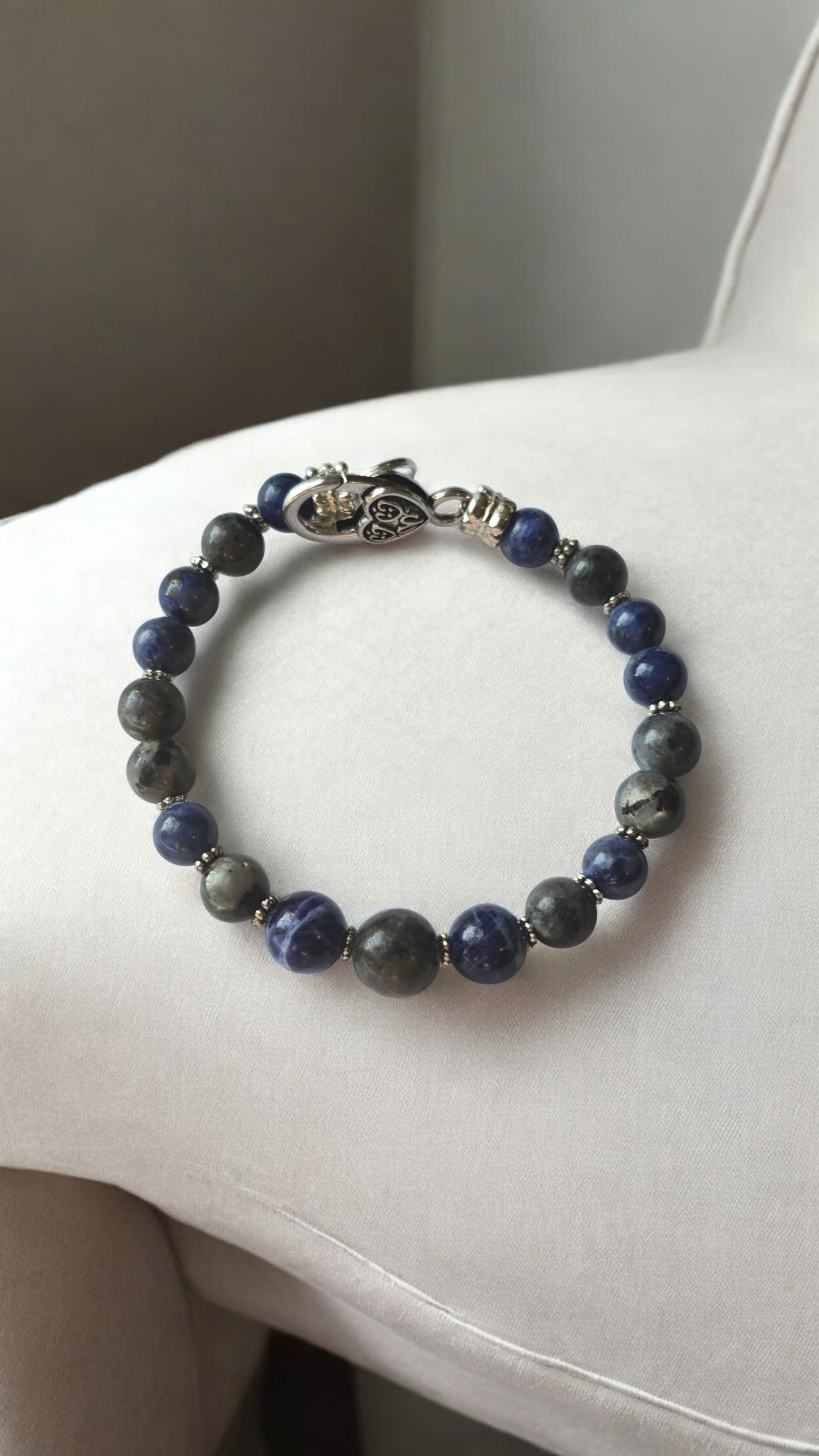 Bangle Bracelet Sodalite and Larvikite with Heart Clasp