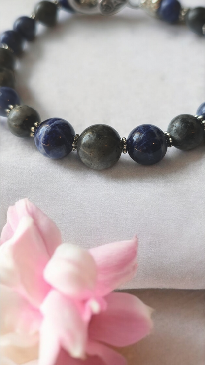 Bangle Bracelet Sodalite and Larvikite with Heart Clasp