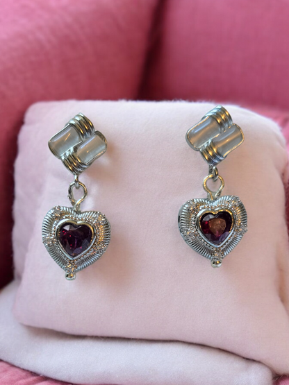 Garnet Crystal Stud Earrings with Dangles