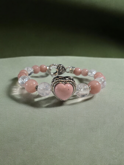 Pink Opal Treasure Box Bangle Bracelet with Heart Clasp.  Fits up to size 7.5" wrist.