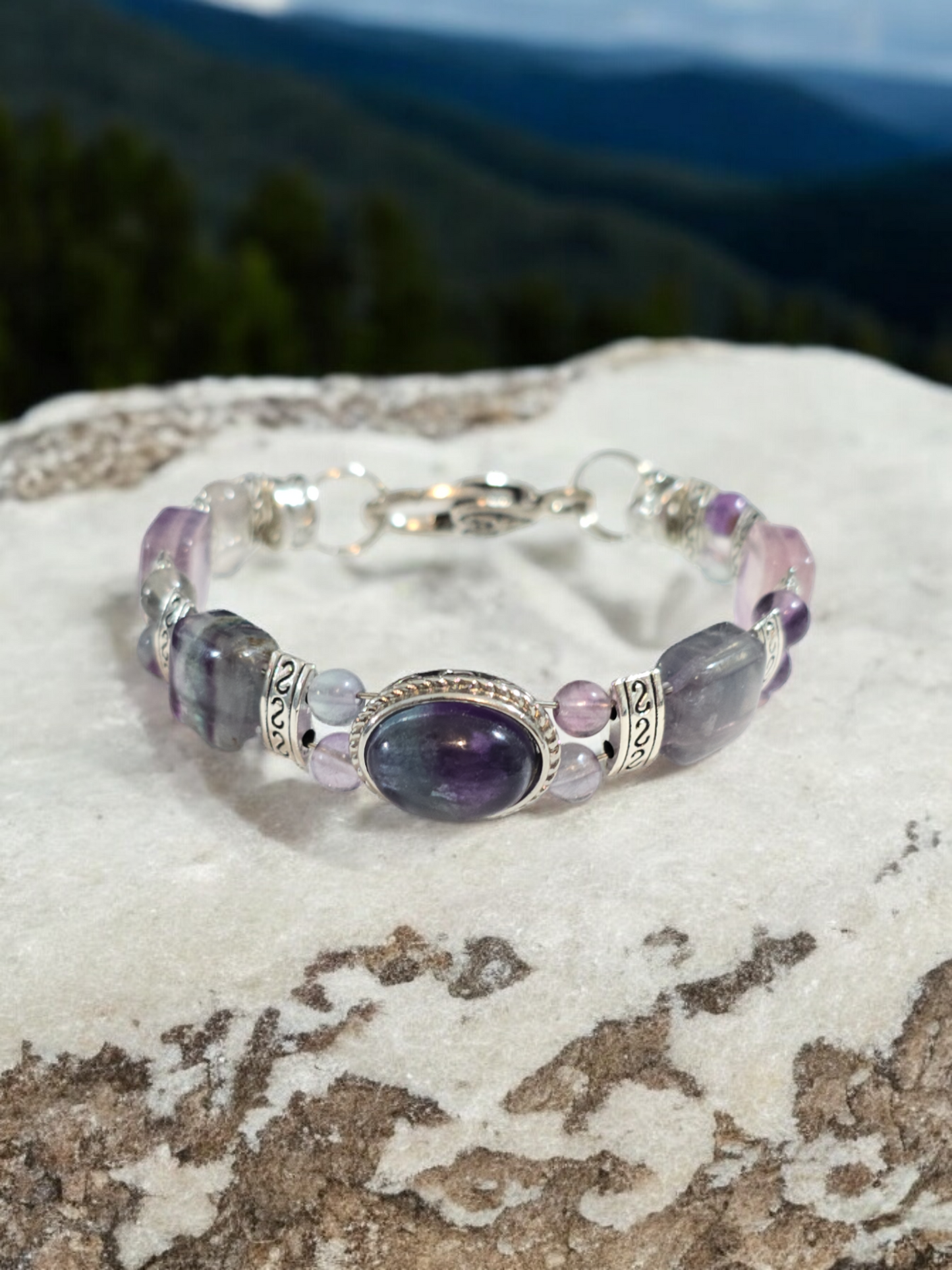 Flourite Treasure Box double wire  Bracelet with Heart Clasp. 4 to choose from.