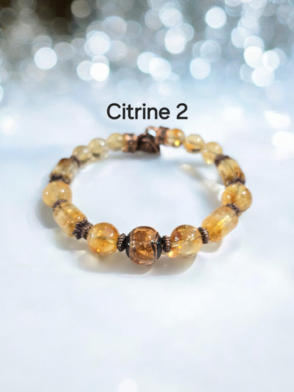 Citrine Bangle Bracelet with Handmade Glass Focal Bead. 3 Available.