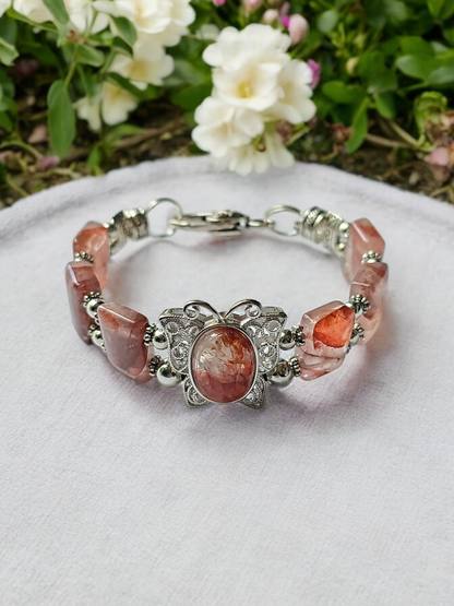 Butterfly Theme Fire Quartz Bangle Bracelet with Heart Clasp Fits Wrist Size up 2 available.