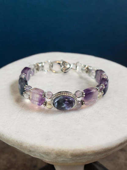 Flourite Treasure Box double wire  Bracelet with Heart Clasp. 4 to choose from.