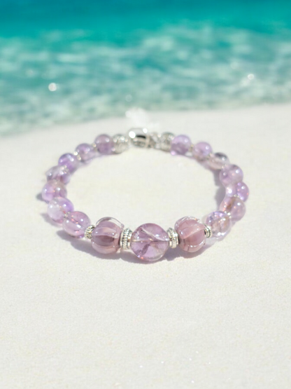 Crackle Amethyst  Bangle Bracelet with Handmade Glass Lotus Focal Beads.