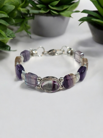 Flourite Treasure Box double wire  Bracelet with Heart Clasp. 4 to choose from.