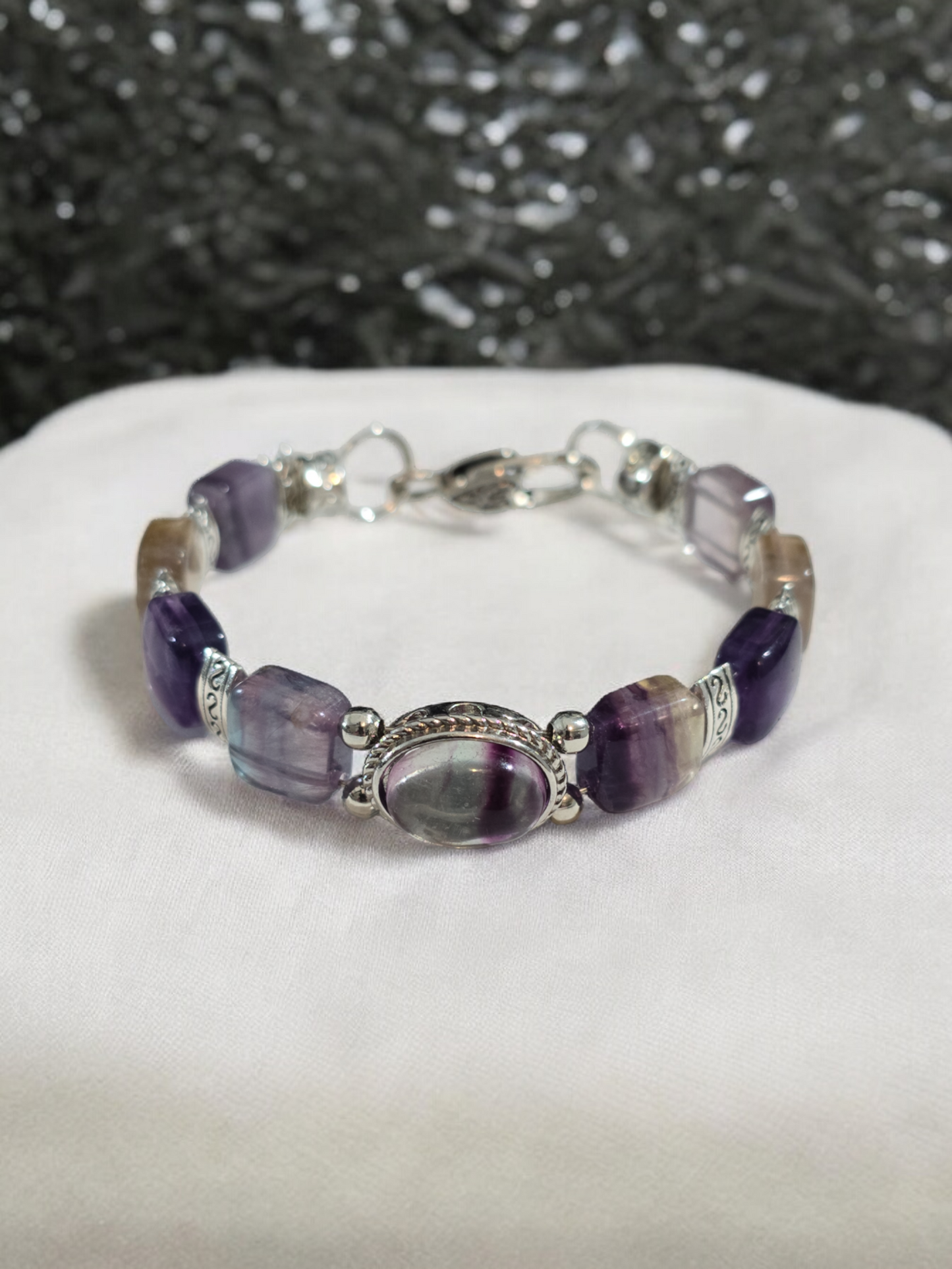 Flourite Treasure Box double wire  Bracelet with Heart Clasp. 4 to choose from.