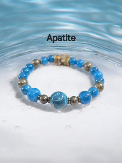 Apatite Crystal Bracelet with DaQi Focal Bead. Fits up to 7.25" Wrist