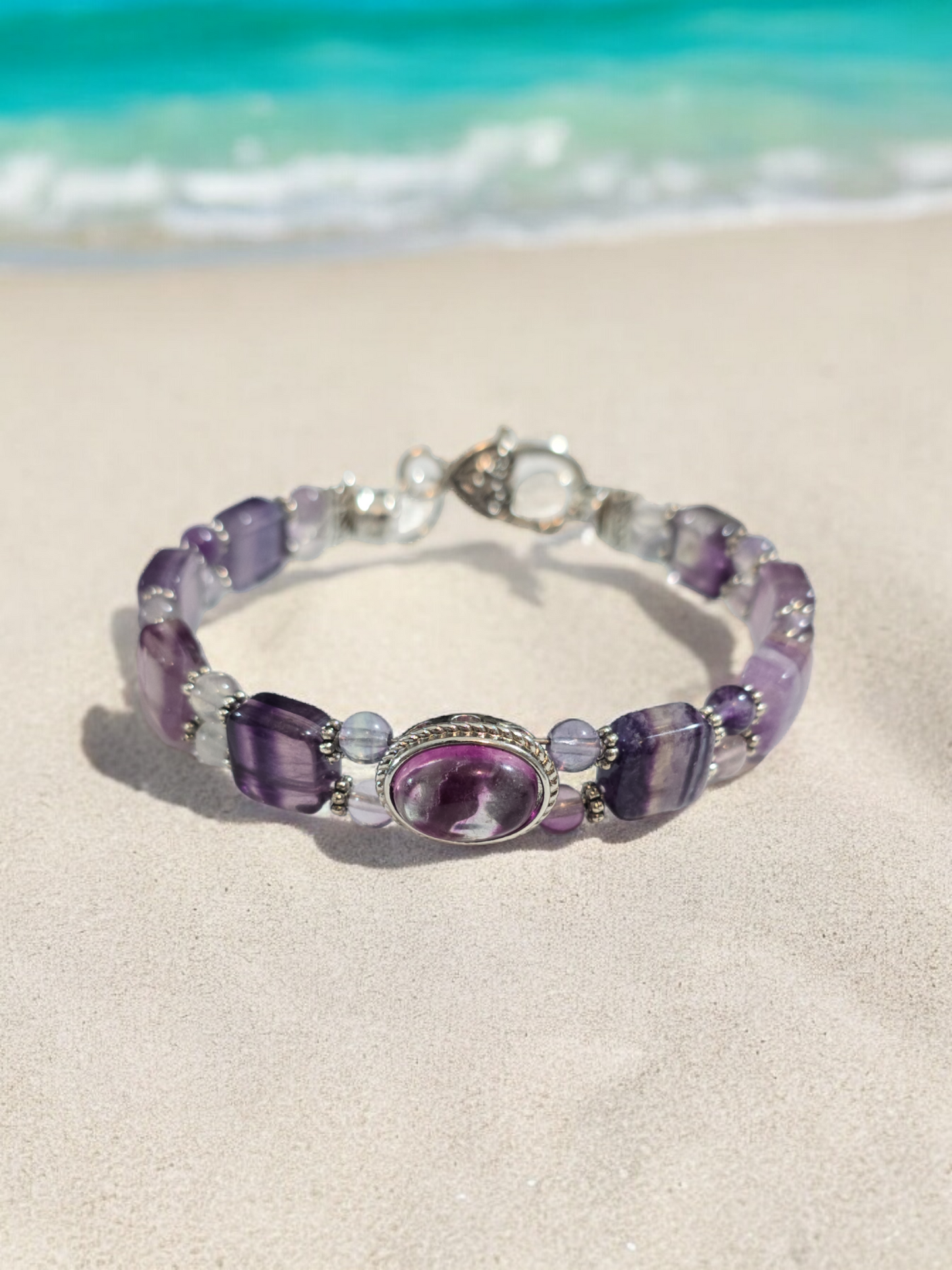 Flourite Treasure Box double wire  Bracelet with Heart Clasp. 4 to choose from.