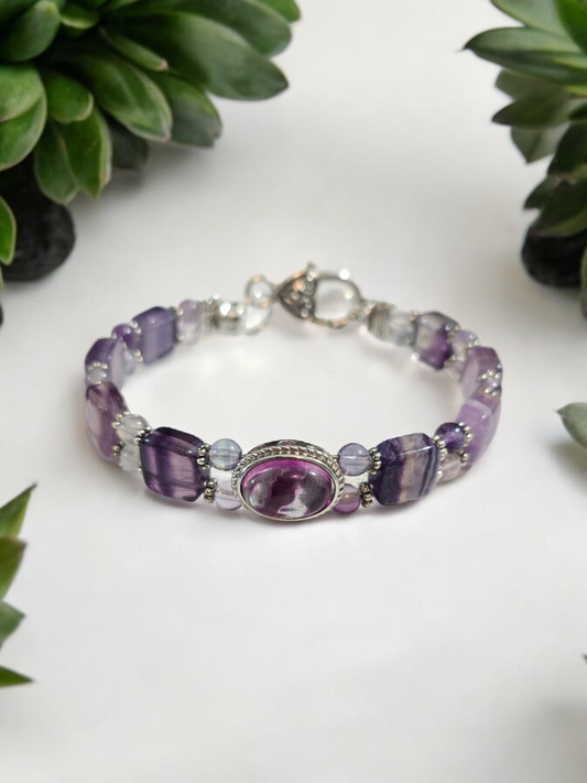 Flourite Treasure Box double wire  Bracelet with Heart Clasp. 4 to choose from.