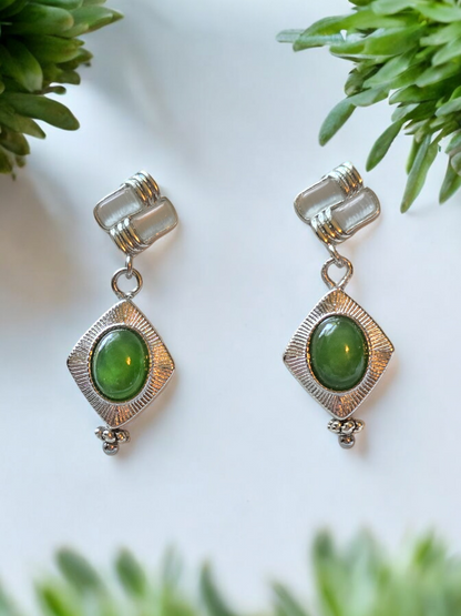 Jade Crystal  Stud Earrings with Dangles