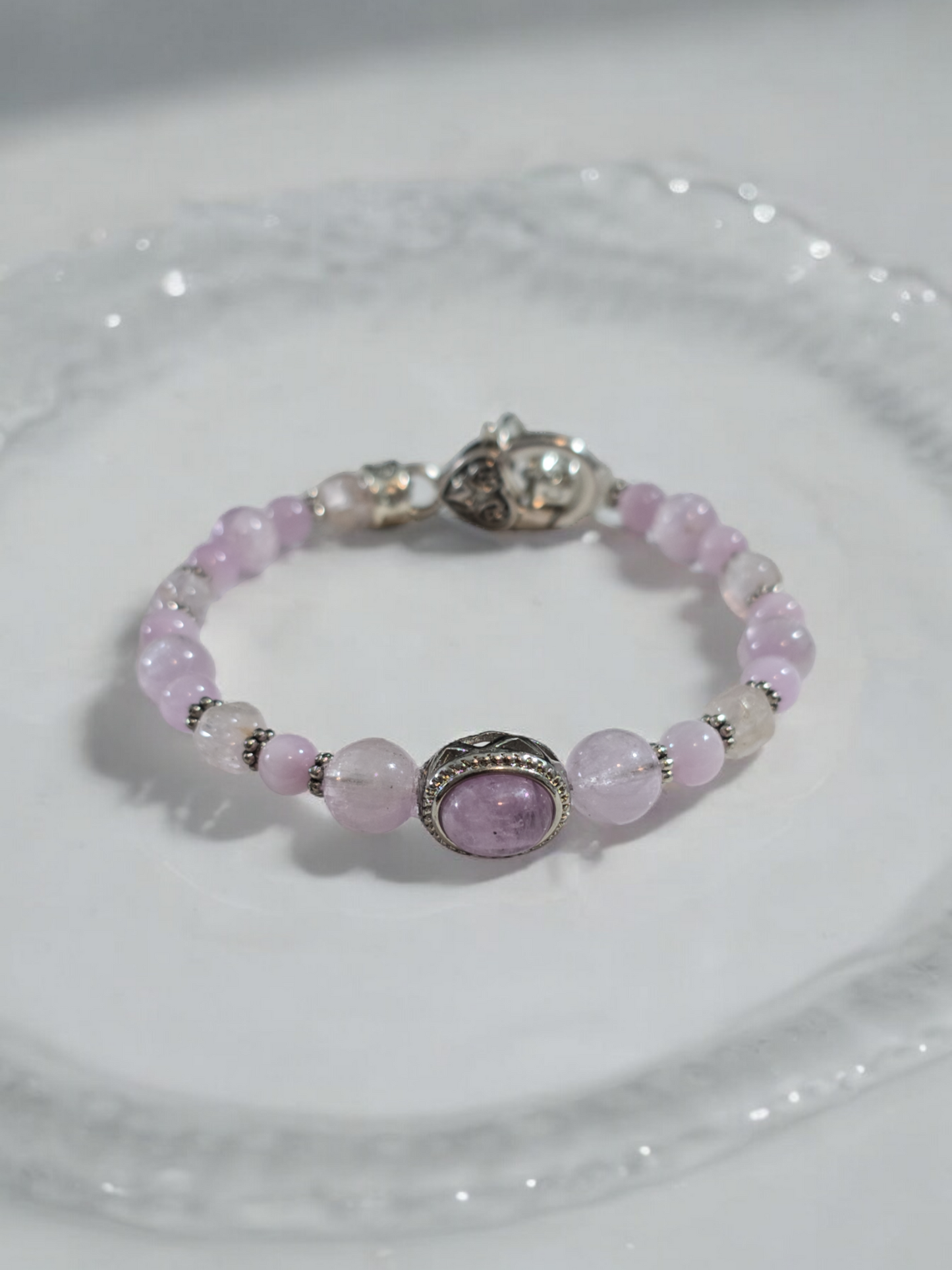 Kunzite Treasure Box Bangle Bracelet with Heart Clasp.  Fits up to size 7.75" wrist.