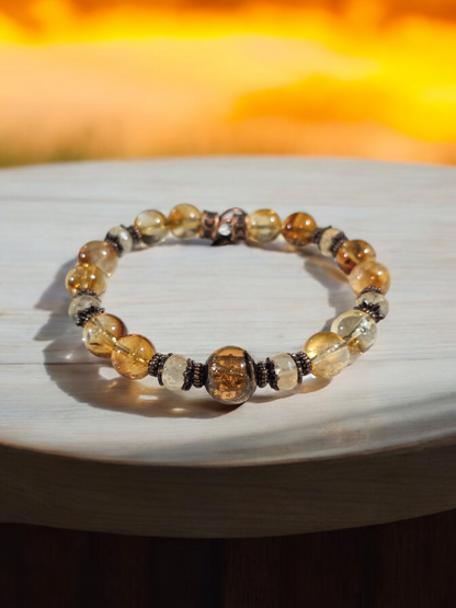 Citrine Bangle Bracelet with Handmade Glass Focal Bead. 3 Available.