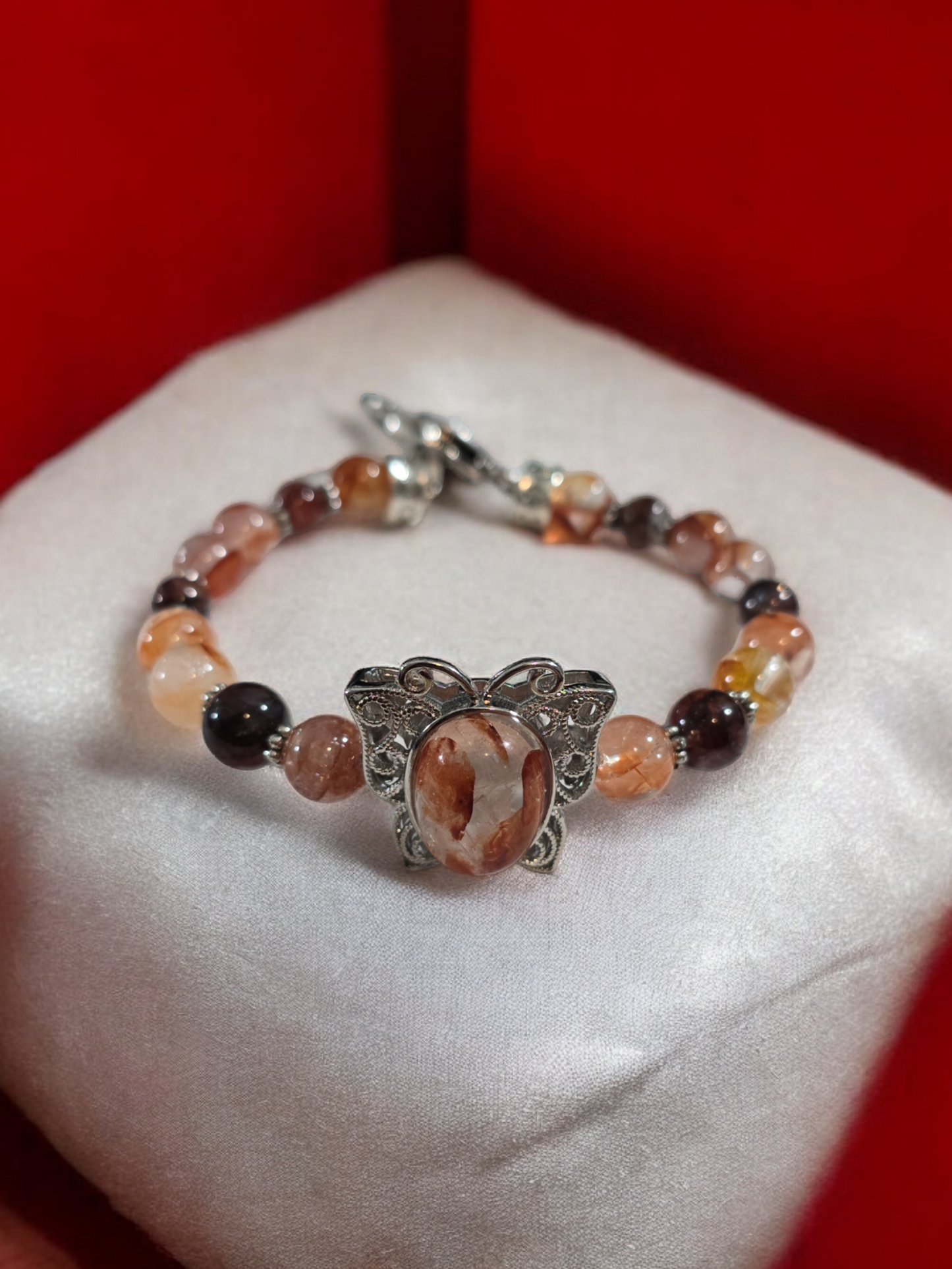 Fire Quartz Treasure Box Bangle Bracelet with Heart Clasp.  Fits up to size 7.5" wrist.