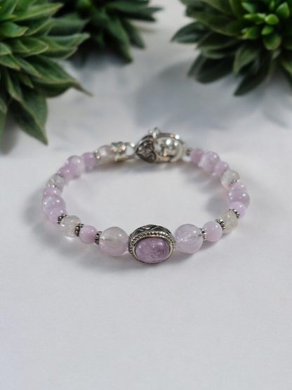 Kunzite Treasure Box Bangle Bracelet with Heart Clasp.  Fits up to size 7.75" wrist.