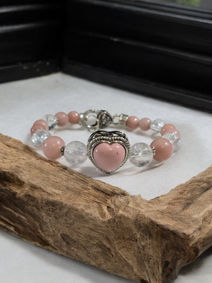 Pink Opal Treasure Box Bangle Bracelet with Heart Clasp.  Fits up to size 7.5" wrist.