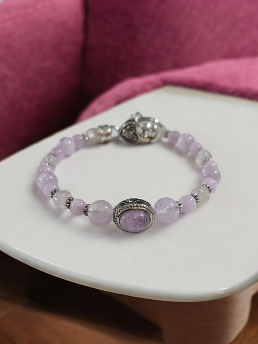 Kunzite Treasure Box Bangle Bracelet with Heart Clasp.  Fits up to size 7.75" wrist.