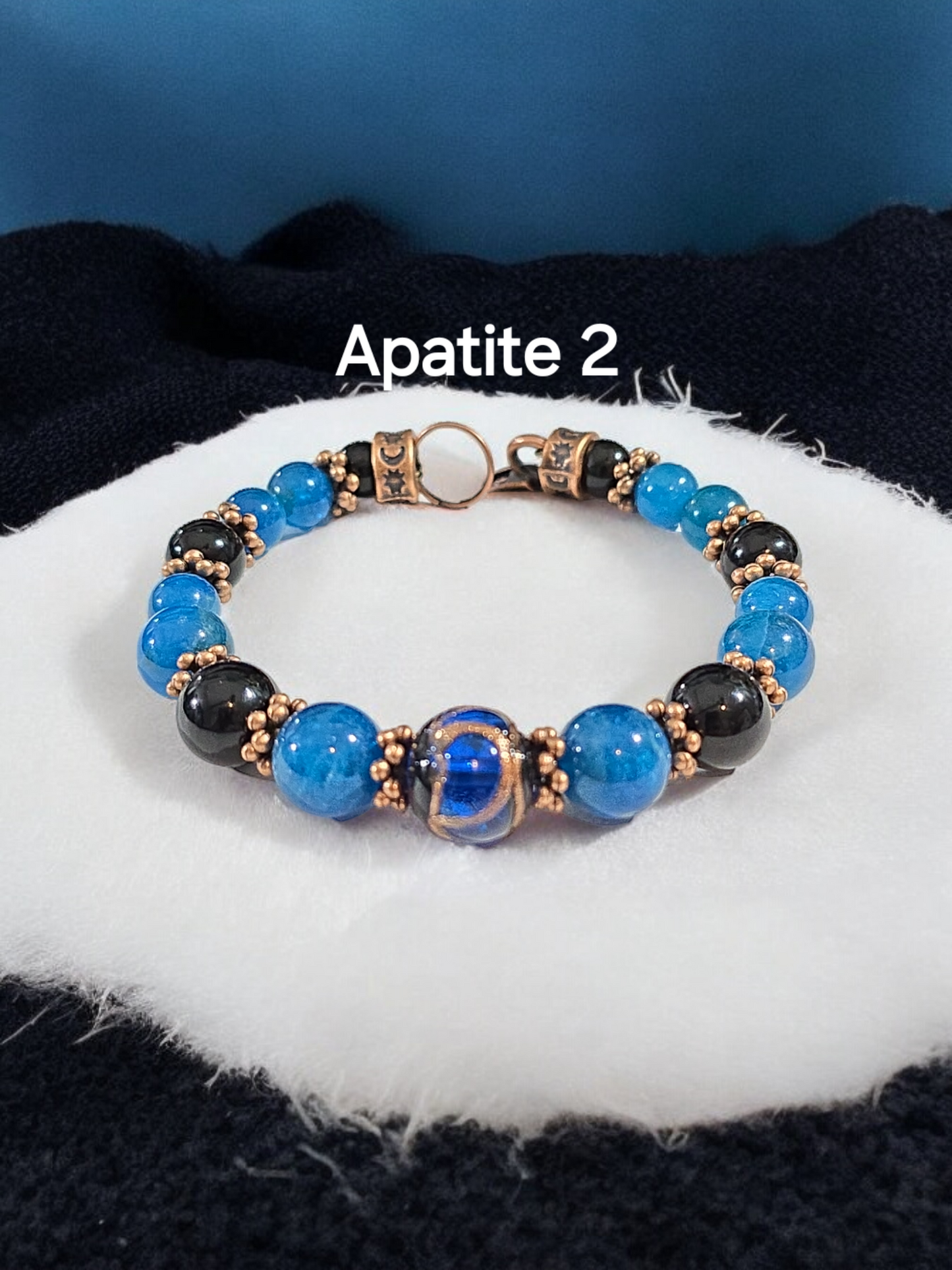 Apatite Bangle Bracelet with Handmade Glass Focal Bead. 3 Available.