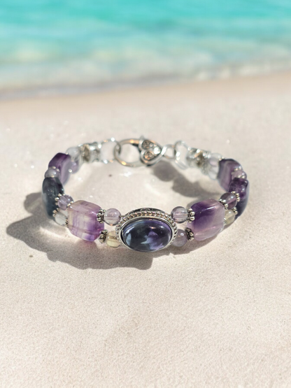 Flourite Treasure Box double wire  Bracelet with Heart Clasp. 4 to choose from.