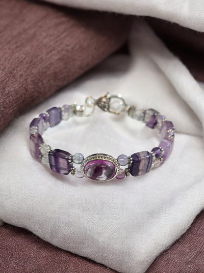 Flourite Treasure Box double wire  Bracelet with Heart Clasp. 4 to choose from.