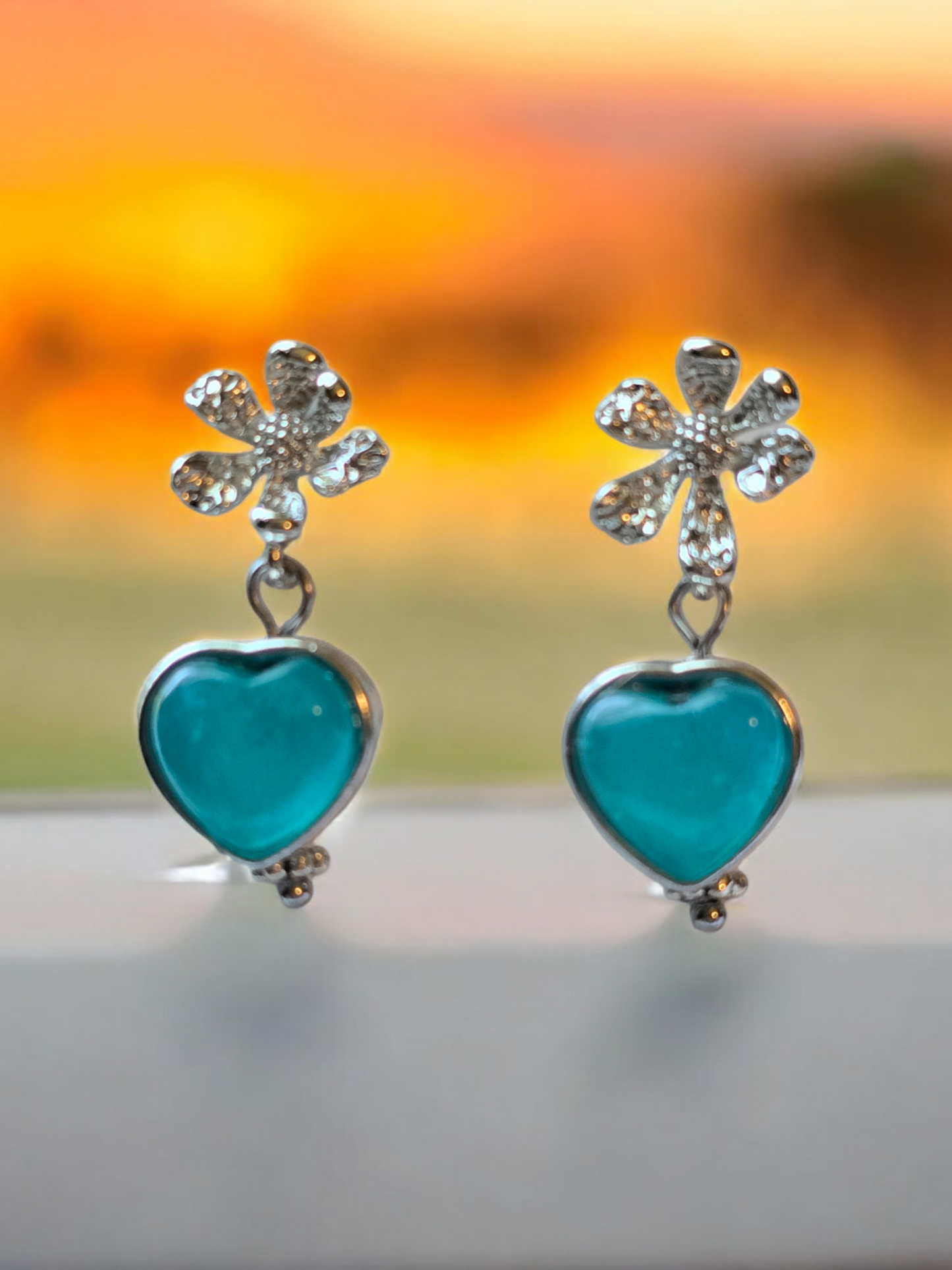 Amazonite Crystal  Stud Earrings with Dangles