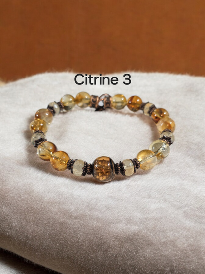 Citrine Bangle Bracelet with Handmade Glass Focal Bead. 3 Available.