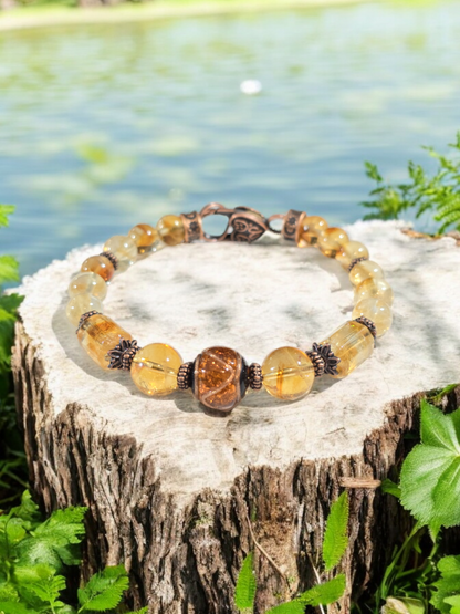 Citrine Bangle Bracelet with Handmade Glass Focal Bead. 3 Available.