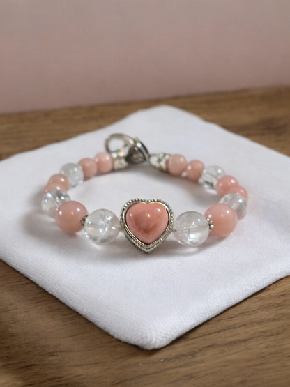 Pink Opal Treasure Box Bangle Bracelet with Heart Clasp.  Fits up to size 7.5" wrist.