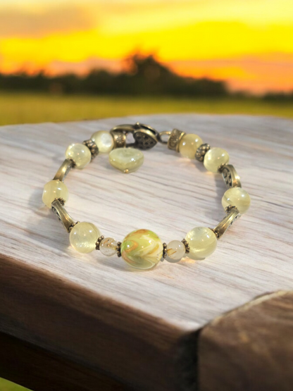 Golden Mica Crystal Bracelet with DaQi Focal Bead. Fits up to 7" Wrist