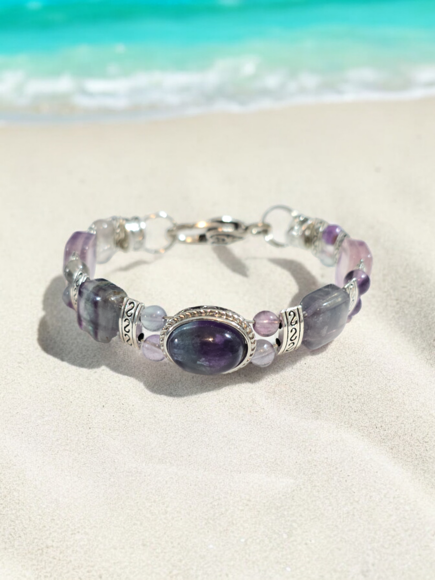 Flourite Treasure Box double wire  Bracelet with Heart Clasp. 4 to choose from.