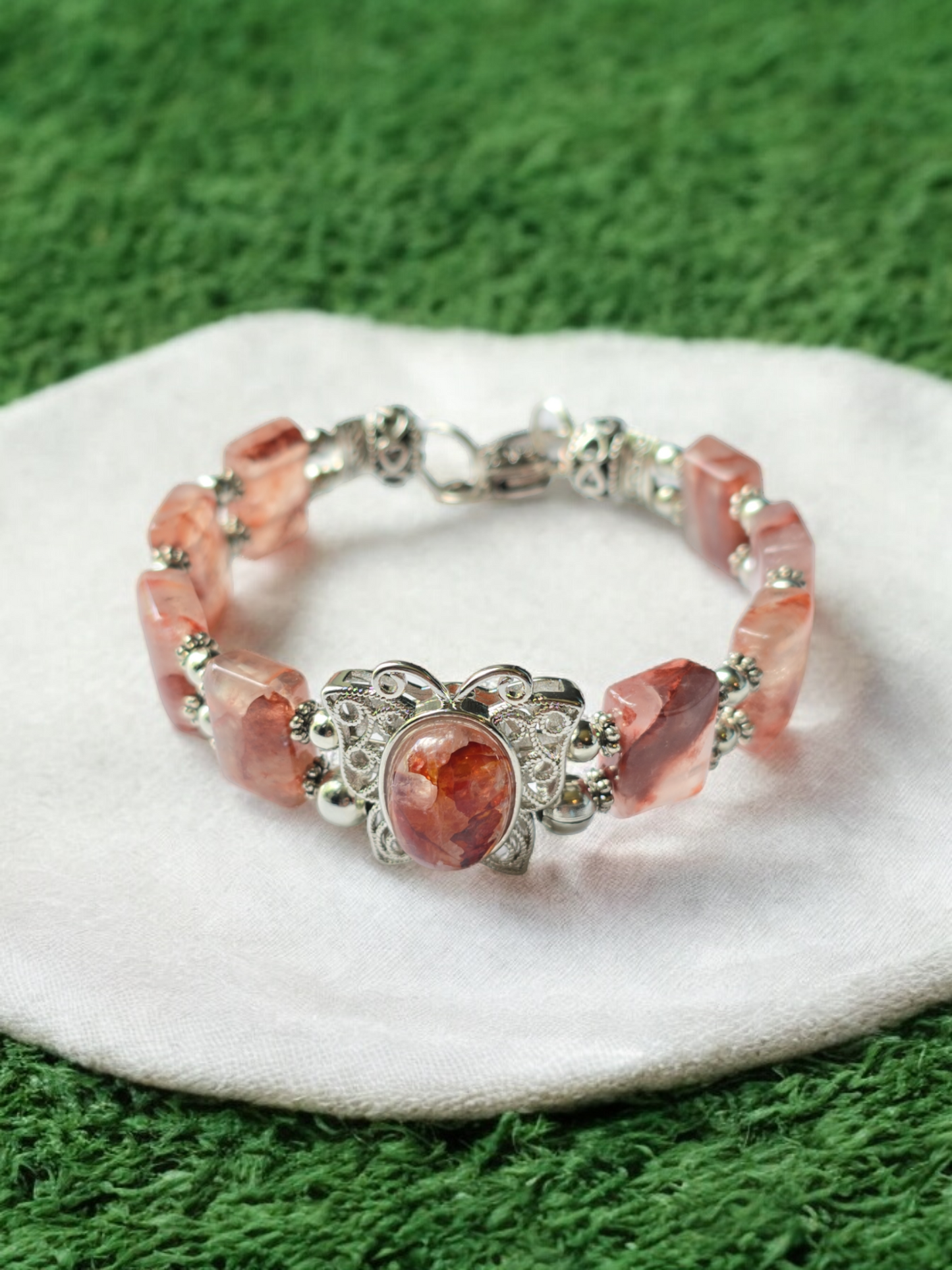 Butterfly Theme Fire Quartz Bangle Bracelet with Heart Clasp Fits Wrist Size up 2 available.