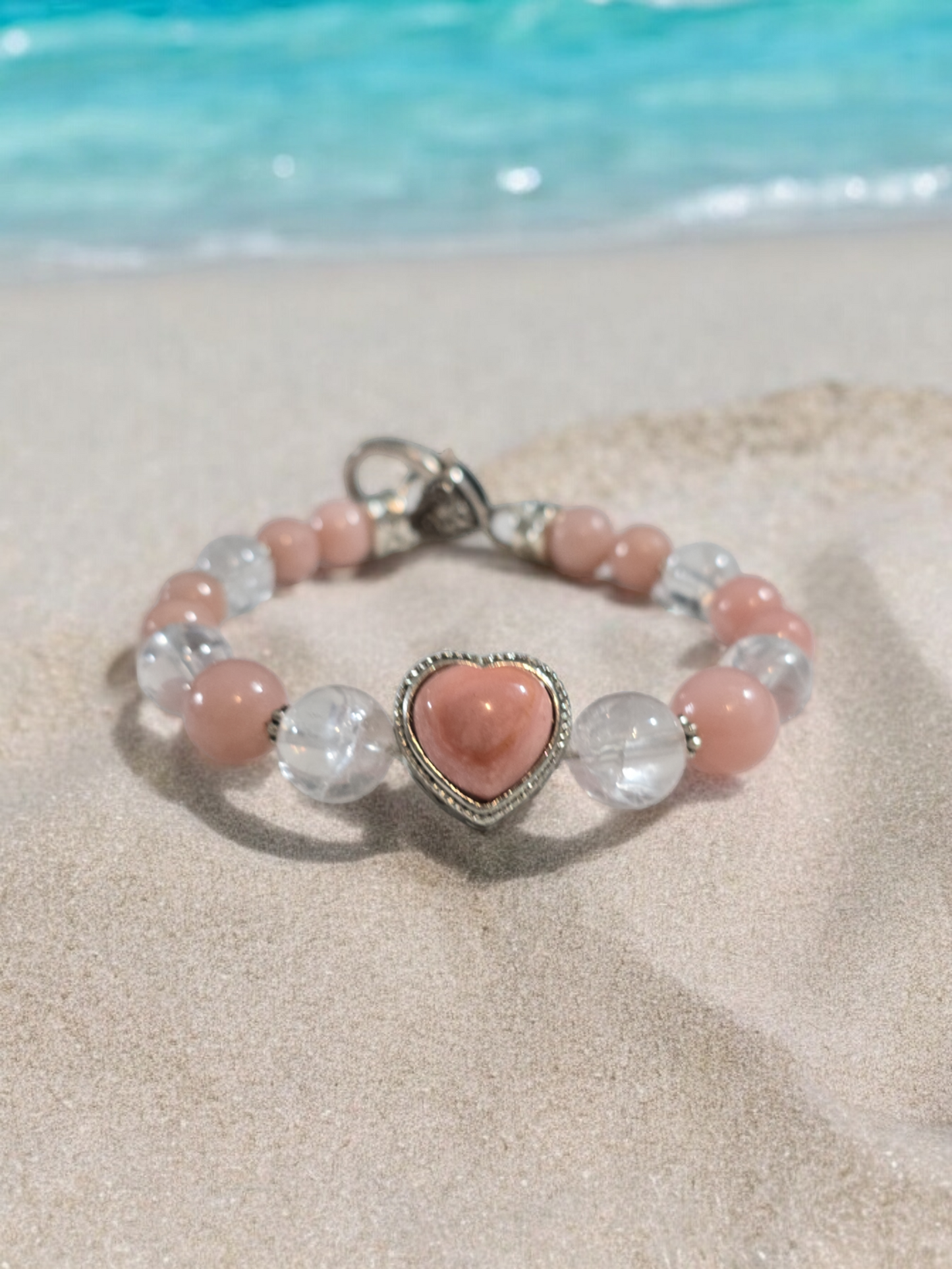 Pink Opal Treasure Box Bangle Bracelet with Heart Clasp.  Fits up to size 7.5" wrist.